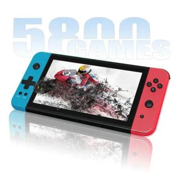 5800+ Classic Video Games 7' Handheld Game Console: Rechargeable Battery and 64GB Storage (Blue and Red)