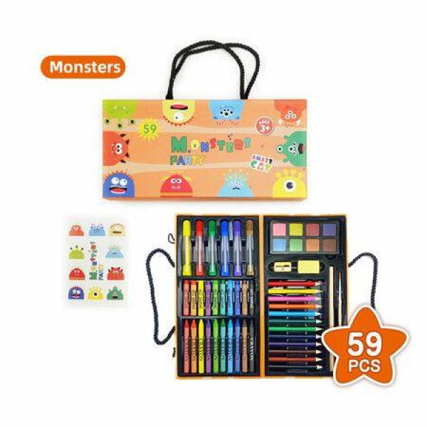 59pcs Crayons Oil Pastels Assorted Washable Marker Colored Pencils Art Painting Carton Set Kids