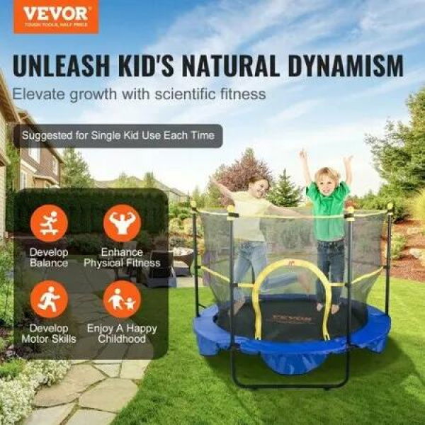 5FT Trampoline for Kids 60' Indoor Outdoor Trampoline with Safety Enclosure Net Basketball Hoop and Ocean Balls Mini Toddler Recreational Trampoline