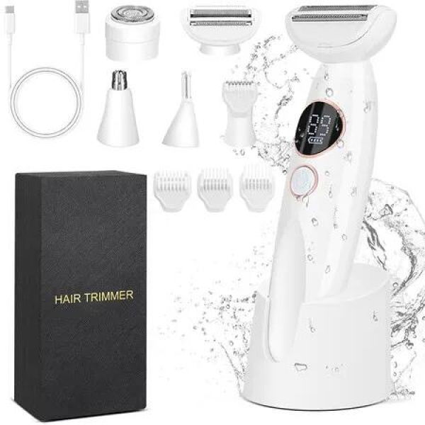 5in1 Body Shaver Facial Epilator IPX7 Waterproof Facial Hair Remover Electric Razor for Women USB Recharge Dock LED Display