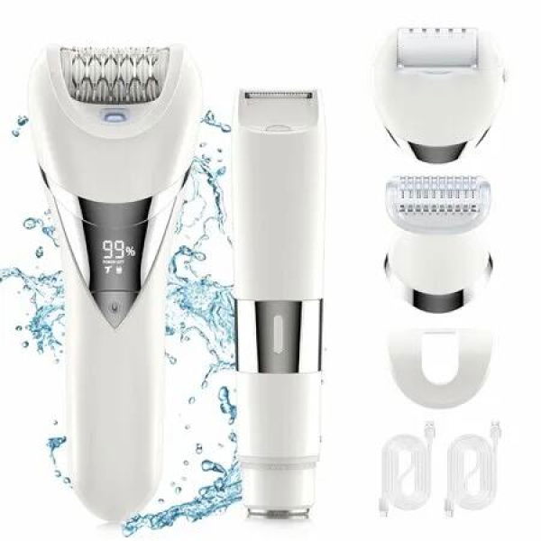 5in1 Hair Removal for Face Chin Arm Leg Armpit Bikini Trimmer IPX6 Waterproof USB Rechargeable Lady Shaver 2 Speeds 5 Cutter Heads