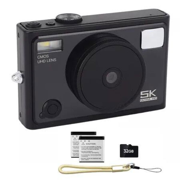 5K 64MP Compact Digital Camera,Dual Lens 2.8inch IPS HD Screen Autofocus Cameras,Large Flash Beauty Filter 18X Zoom Travel Video Vlogging Camera,Black