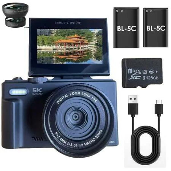 5K Digital Camera for Photography UHD Autofocus WiFi 75 MP 3 Inch 180 Degree Flip Screen 18X Zoom Compact Point Shoot Vlogging Camera(Black)