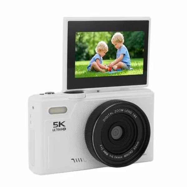 5K Digital Camera,75MP HD Vlogging with 3 Inch Screen 18X Digital Zoom,Autofocus Retro Compact Travel Camera 32GB Card,for Travel,Family Photography(White)