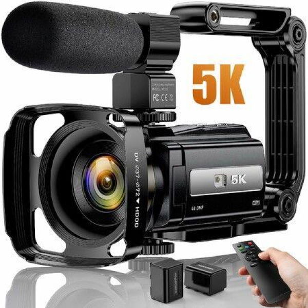 5K WiFi RC Night Vision Vlogging Camera with 16X Digital Zoom Microphone Handheld Stabilizer Lens Hood and 2 Batteries