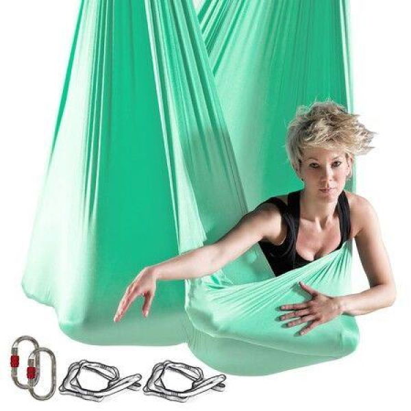 5m Aerial Silks Aerial Yoga Hammock Kit Yoga Swing Set Anti-Gravity Flying For Fitness Low Non Stretch Nylon Fabric Hardware Included For Dance Green