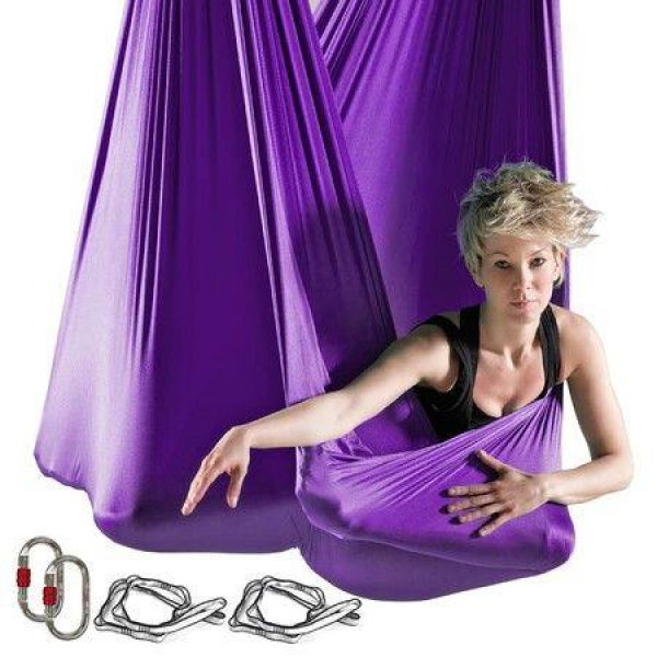 5m Aerial Silks Aerial Yoga Hammock Kit Yoga Swing Set Anti-Gravity Flying For Fitness Low Non Stretch Nylon Fabric Hardware Included For Dance Purple