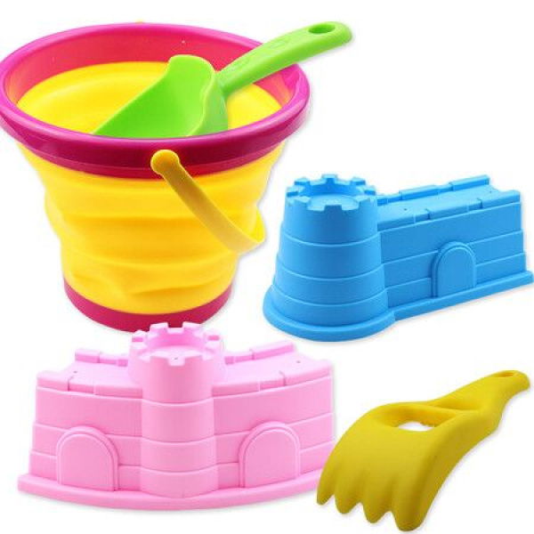 5pcs Beach Sand Toys For Kids Collapsible Sand Buckets Toddler Sandbox Toys Foldable Bucket And Shovel Col RANDOM SEND