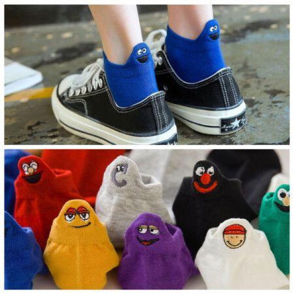 5pcs Fashion Socks Womens Pure Cotton Candy-Colored Cartoon Short Socks Heart Casual Animal Funny Color Random Sent