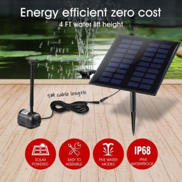 5W 5 Water Effects Garden Solar Foutain Water Pump For PondBirdbathWaterfallPoolLawn