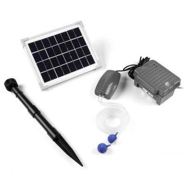 5W Solar Powered Airflow Adjustable Oxygen Air Pump With 2 Air Stones For Fish Pond.