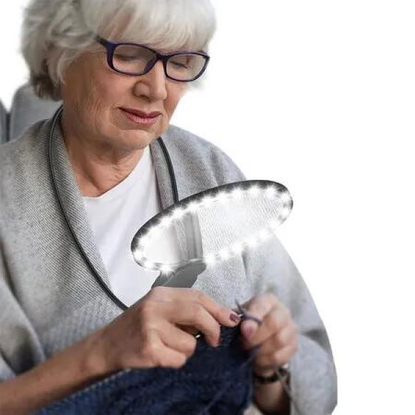 5X Hands Free Magnifying Glass with Light for Close Work, Neck Wear Magnifier for Reading Books, Sewing, Cross Stitch, Low Vision Seniors