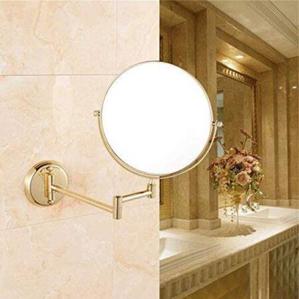 5X Magnifition Wall Mounted Makeup Mirror 8 Inch Brass Round Double Sided Magnifying Shaving Mirror Golden Colour