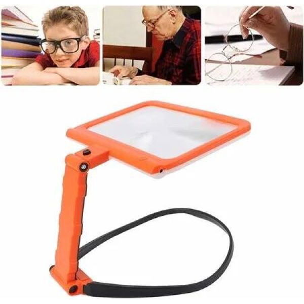 5X Magnifying Glass with Light,Neck Hanging Magnifying Glasses Reading,Rectangle Reading Illuminated Magnifier With 48 LED(Orange)