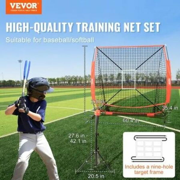 5x5 Baseball Softball Practice Net Portable Baseball Training Net for Hitting Batting Catching Pitching Backstop Baseball Equipment with Carry Bag