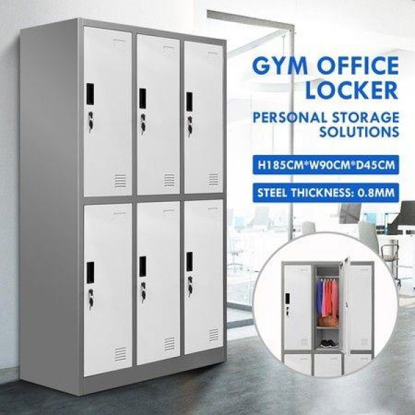 6 Doors Locker Cabinet Steel Storage Cupboard For Home Office School Gym