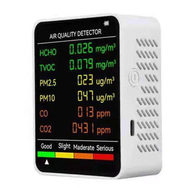 6-in-1 Air Quality Detector PM2.5 PM10 HCHO TVOC CO CO2 CO Carbon Dioxide Formaldehyde Monitor