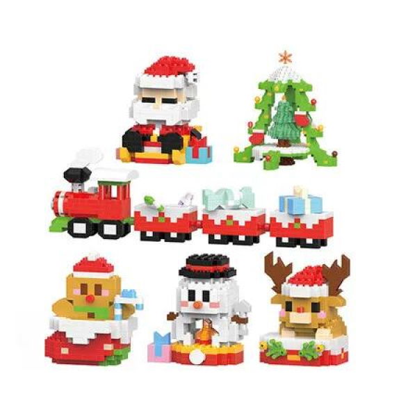 6 In 1 Christmas Building Bricks Set Kid Compatible Christmas Decor with Santa Snowman Gingerbread Man and Elk Figures