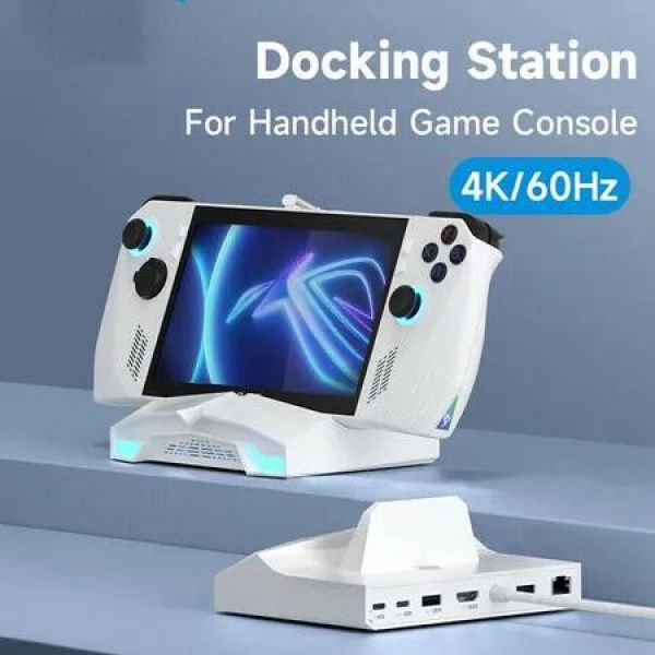 6-in-1 Docking Station for Handheld Game Console for Steam Deck, ROG Ally, RGB LED Lights with 100W PD Charging, 4K@60Hz HDMI, 2.5Gbps RJ45 (White)