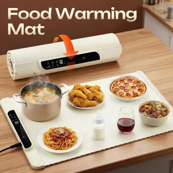 6 in 1 Food Warming Mat Portable Electric Meal Fast Heating Tray Roll Up Silicone Warmer Heater 65x38cm Countertop Kitchen Party Dinner Buffet Dishes