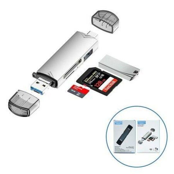 6-in-1 Multi-Function Card Reader High-Speed Transmission Adapter U Disk Type C/USB/Micro USB/TF/SD Smart Memory Card Reader.