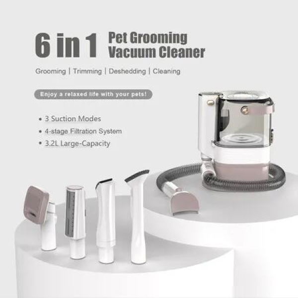 6 in 1 Pro Pet Grooming Kit with 3.2L Large Capacity for Shedding Grooming Hair Quiet Pet Grooming Tools, 6 Replaceable Tools