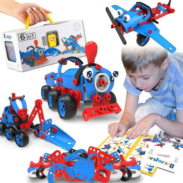 6 In 1 Upgraded STEM Toys Flexible Building Sets For Kids DIY Engineering Toys Kits Bright Color Educational Festival Gift