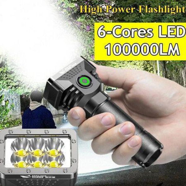 6 LED Flashlight Aluminum Alloy Rechargeable Mini Torch High Brightness Display Energy Outdoor Lighting For Camping Emergency