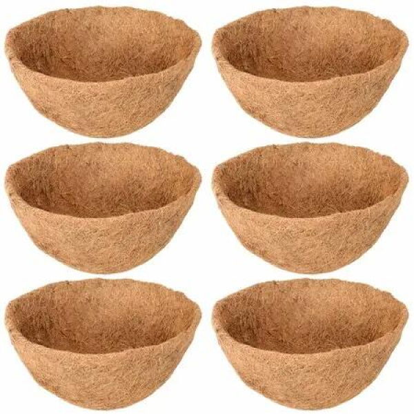 6 Pack 12 Inch Hanging Basket Coco Liners Replacement,100% Natural Round Coconut Coco Fiber Planter Basket Liners for Hanging Basket Flowers/Vegetables