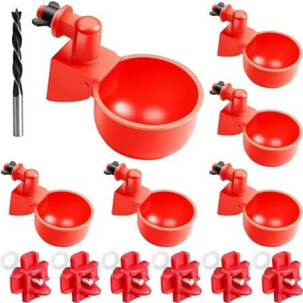 6-Pack Automatic Chicken Water Cups Feeder for Poultry and Chicks, Duck, Goose, Turkey and Bunny