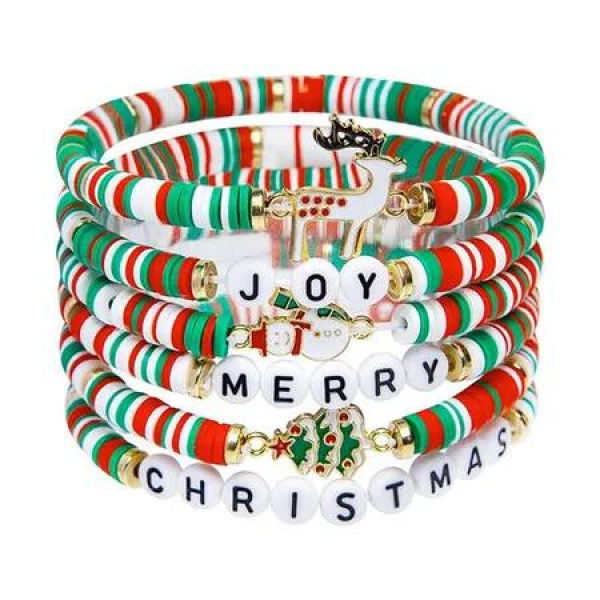 6 Pack Cute Xmas Bracelets for Women Teen Girls as Party Gifts, Green