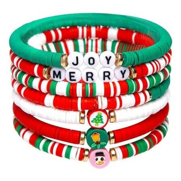 6 Pack Cute Xmas Bracelets for Women Teen Girls as Party Gifts, Red