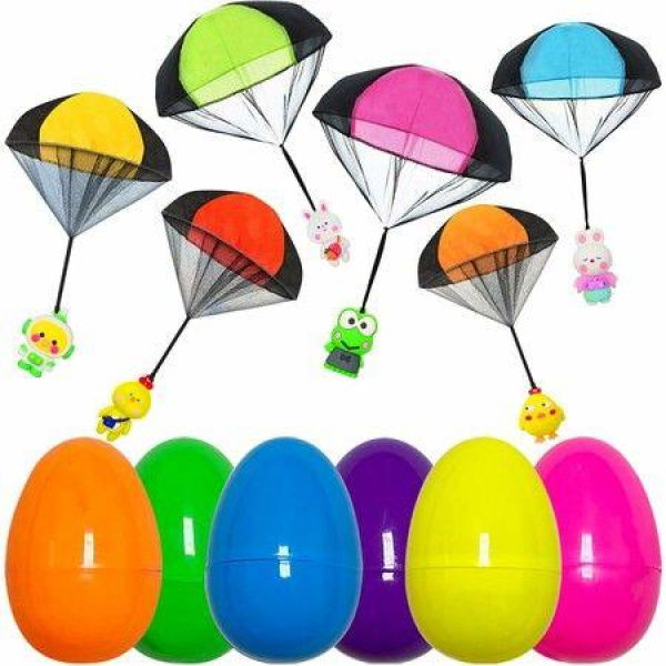 6 Pack Easter Eggs with Easter Parachute Toys Throwing Toy for Kids Boys Girls Easter Basket Stuffers Fillers Gifts Party Favors