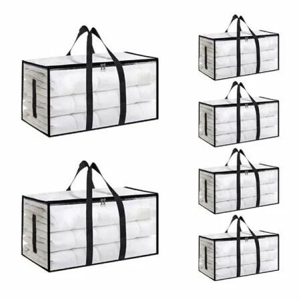 6 Pack-Extra Large Heavy Duty Moving Bags Waterproof Storage Totes with Handles Zippers,Foldable for College Dorm,Storage