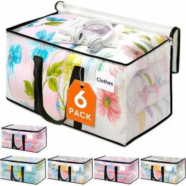 6 Pack Heavy Duty Clear Moving Storage Bags,Zippered Storage Bags, Extra Thick Handles and Waterproof Packing Boxes for Moving,Storage