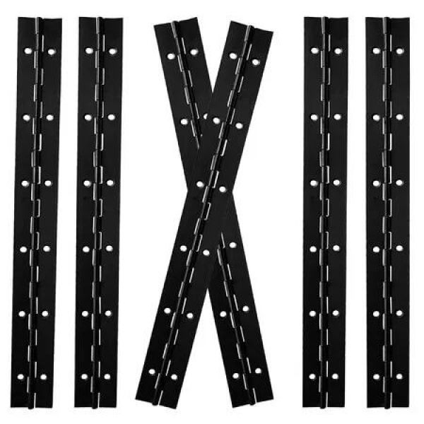 6-Pack Heavy-Duty Piano Hinges with Holes,12 Inch Stainless Steel Continuous Hinges for Mailboxe,Furniture,Storage Box,Cabinet, Piano (Black)