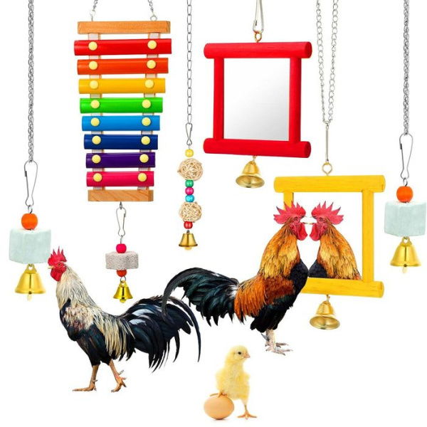 6 Packs Chicken Toys Chicken Xylophone Hens Chicken Mirror Toys Chicken Ladders Swing Toys And Vegetable Hanging Feeder Chicken Coop Accessories