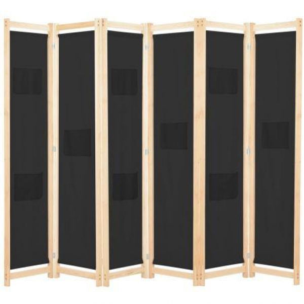 6-Panel Room Divider Black 240x170x4 Cm Fabric