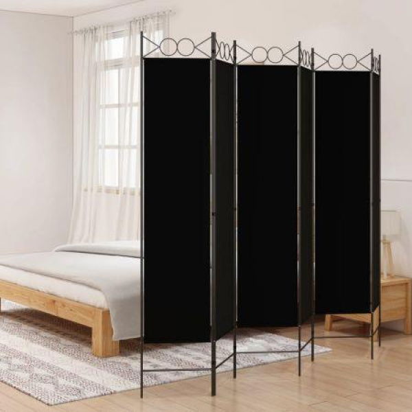 6-Panel Room Divider Black 240x200 Cm Fabric