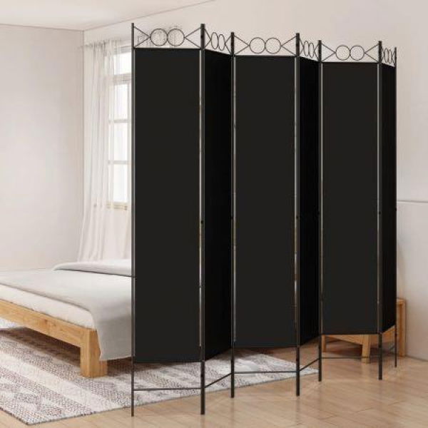 6-Panel Room Divider Black 240x220 Cm Fabric