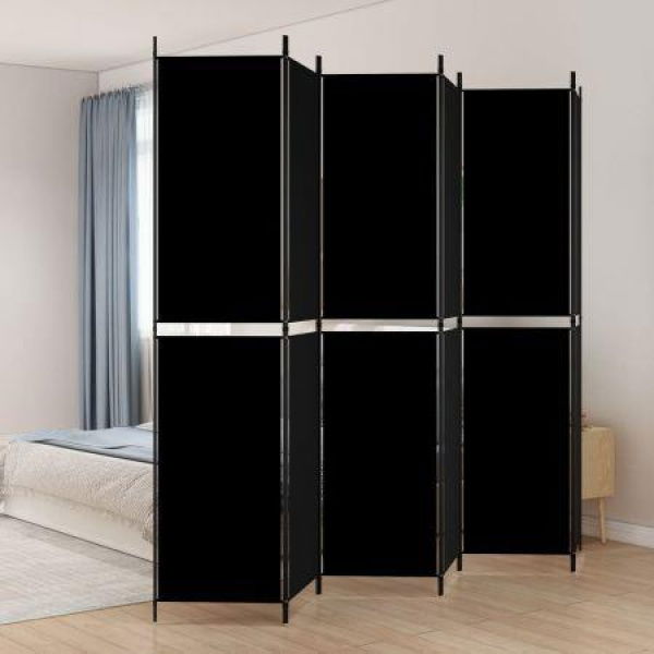 6-Panel Room Divider Black 300x220 Cm Fabric