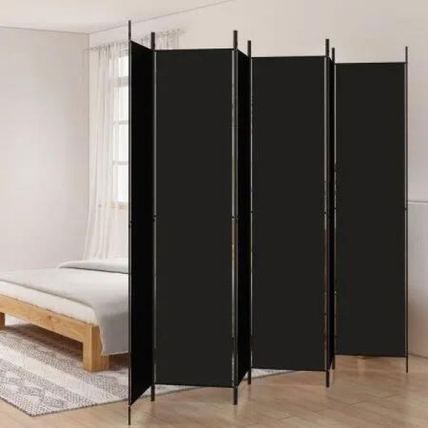 6-Panel Room Divider Black 300x220 cm Fabric