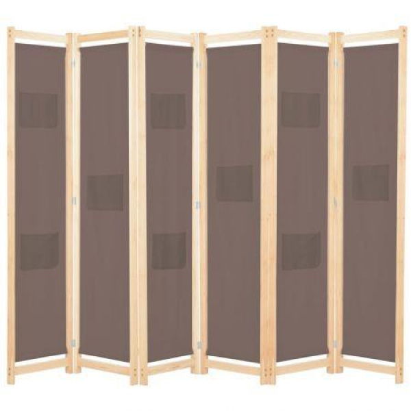 6-Panel Room Divider Brown 240x170x4 Cm Fabric