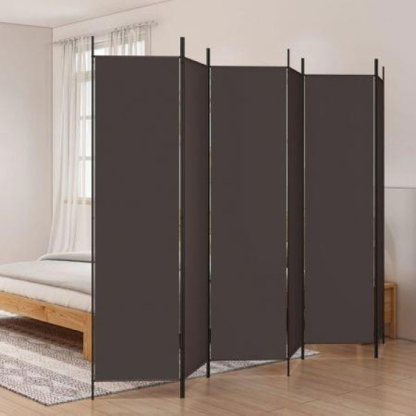 6-Panel Room Divider Brown 300x200 Cm Fabric