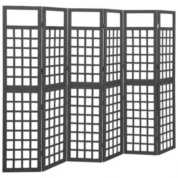 6-Panel Room Divider/Trellis Solid Fir Wood Black 242.5x180 Cm