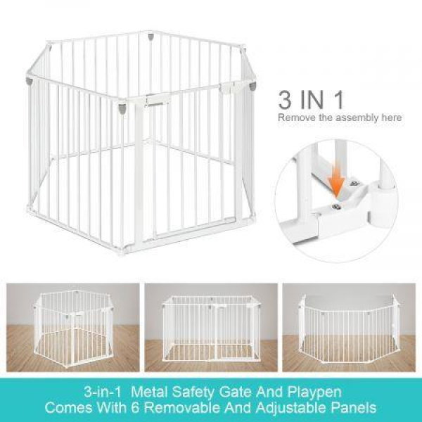 6-Panel Shape Adjustable Foldable Kids Pet Metal Playpen Fence With 2 Locking System.