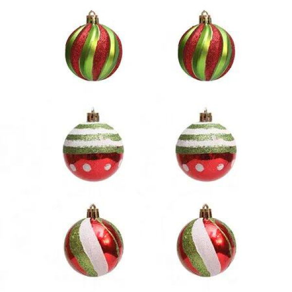 6 Pcs 2.4 Inch Christmas Ball Ornaments Glittering Plastic Hanging Decorations Elf Balls Swirl Candy Cane Peppermint Red and Green Christmas Tree, A