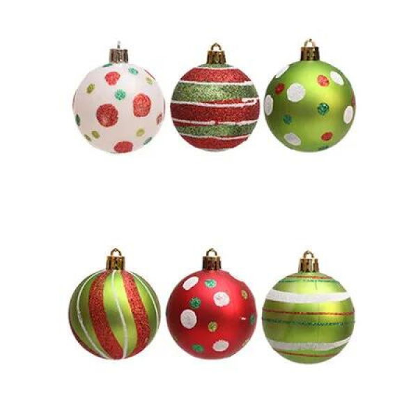 6 Pcs 2.4 Inch Christmas Ball Ornaments Glittering Plastic Hanging Decorations Elf Balls Swirl Candy Cane Peppermint Red and Green Christmas Tree, C