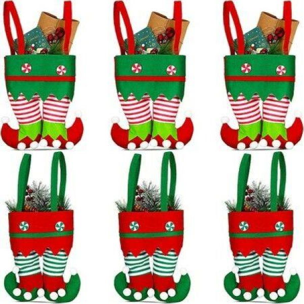 6 Pcs Christmas Candy Bags Gift Bags Elf Boots Handbags Stocking Lovely Treat Bags Xmas For Boys Girls Decorations