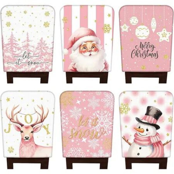 6 Pcs Christmas Chair Back Covers Xmas Chair Protector Washable Winter Dining Room Seat Covers for Home Hotel Kitchen Decorations